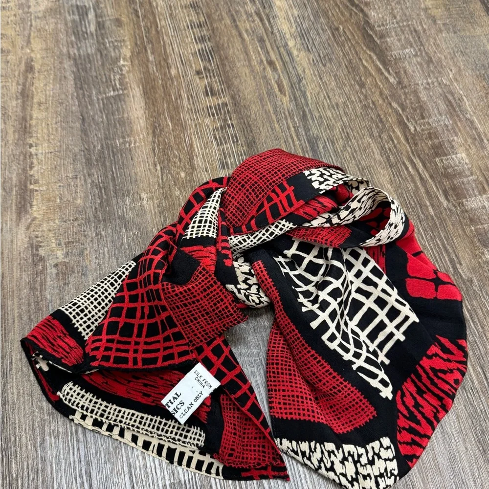 Essential Classics Red Black Tan Silk Patterned Women's‎ Scarf Stylish Lightwt